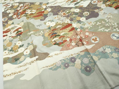 平和屋着物●訪問着　駒刺繍　雪輪飛鶴宝尽くし花文　金彩　正絹　逸品　DABI2257ud