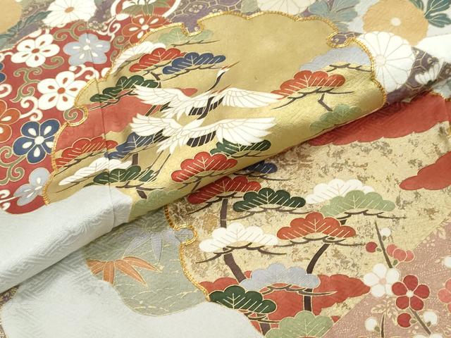 平和屋着物●訪問着　駒刺繍　雪輪飛鶴宝尽くし花文　金彩　正絹　逸品　DABI2257ud