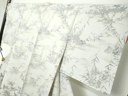 平和屋着物●訪問着　手描き　草花文　金彩　鬼しぼ縮緬　正絹　逸品　未使用　DABI2258ud
