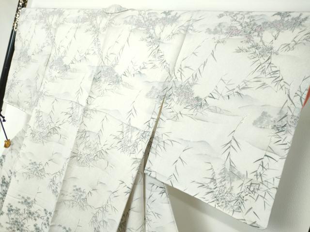 平和屋着物●訪問着　手描き　草花文　金彩　鬼しぼ縮緬　正絹　逸品　未使用　DABI2258ud