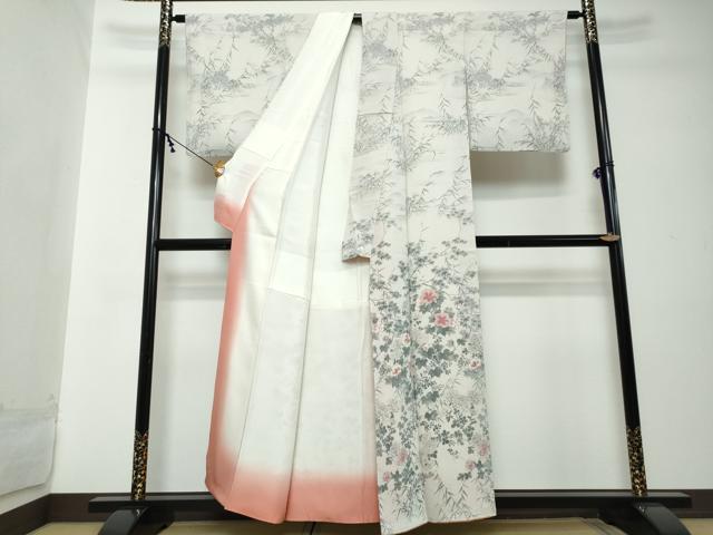 平和屋着物●訪問着　手描き　草花文　金彩　鬼しぼ縮緬　正絹　逸品　未使用　DABI2258ud
