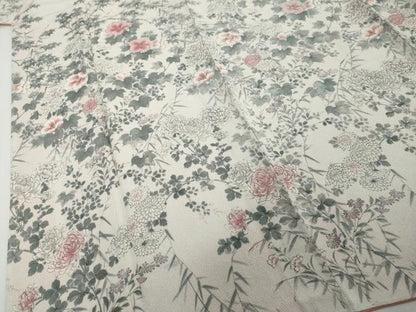 平和屋着物●訪問着　手描き　草花文　金彩　鬼しぼ縮緬　正絹　逸品　未使用　DABI2258ud