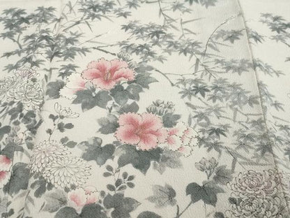 平和屋着物●訪問着　手描き　草花文　金彩　鬼しぼ縮緬　正絹　逸品　未使用　DABI2258ud