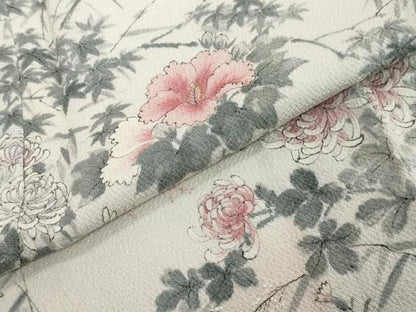 平和屋着物●訪問着　手描き　草花文　金彩　鬼しぼ縮緬　正絹　逸品　未使用　DABI2258ud