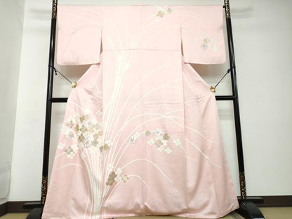 平和屋着物●訪問着　駒刺繍　草花文　金銀彩　正絹　逸品　DABI2259ud