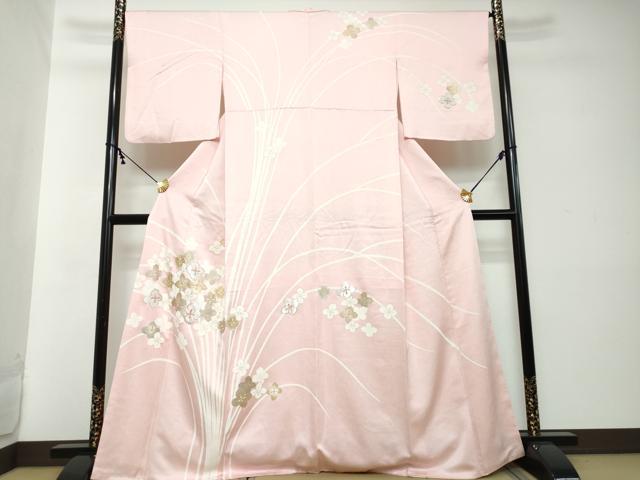 平和屋着物●訪問着　駒刺繍　草花文　金銀彩　正絹　逸品　DABI2259ud