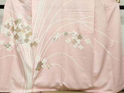 平和屋着物●訪問着　駒刺繍　草花文　金銀彩　正絹　逸品　DABI2259ud