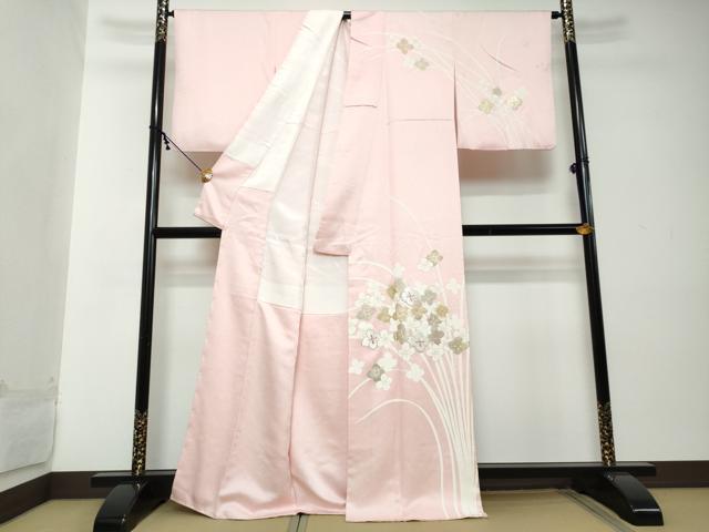 平和屋着物●訪問着　駒刺繍　草花文　金銀彩　正絹　逸品　DABI2259ud