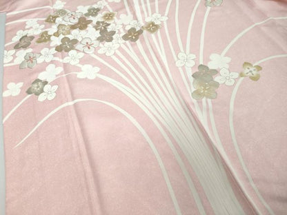 平和屋着物●訪問着　駒刺繍　草花文　金銀彩　正絹　逸品　DABI2259ud