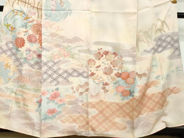 平和屋着物●訪問着　刺繍　流水草花文　暈し染め　金彩　正絹　逸品　DABI2262ud