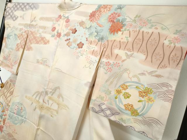 平和屋着物●訪問着　刺繍　流水草花文　暈し染め　金彩　正絹　逸品　DABI2262ud
