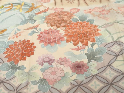 平和屋着物●訪問着　刺繍　流水草花文　暈し染め　金彩　正絹　逸品　DABI2262ud