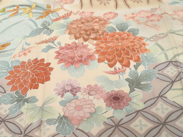 平和屋着物●訪問着　刺繍　流水草花文　暈し染め　金彩　正絹　逸品　DABI2262ud
