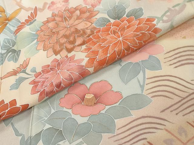 平和屋着物●訪問着　刺繍　流水草花文　暈し染め　金彩　正絹　逸品　DABI2262ud