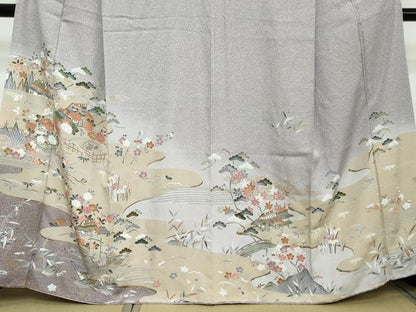平和屋着物●訪問着　流水風景草花文　金彩　正絹　逸品　DABI2263ud