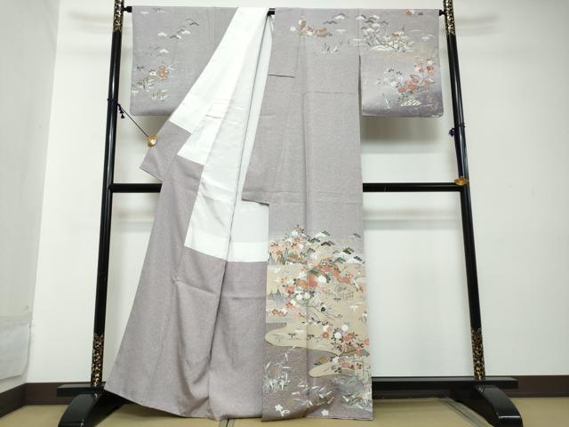 平和屋着物●訪問着　流水風景草花文　金彩　正絹　逸品　DABI2263ud