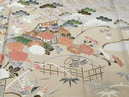 平和屋着物●訪問着　流水風景草花文　金彩　正絹　逸品　DABI2263ud