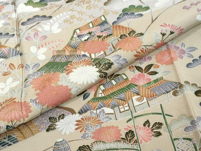 平和屋着物●訪問着　流水風景草花文　金彩　正絹　逸品　DABI2263ud