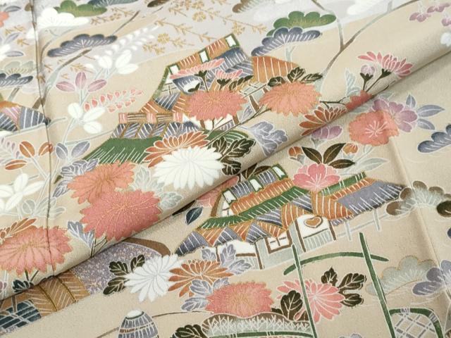 平和屋着物●訪問着　流水風景草花文　金彩　正絹　逸品　DABI2263ud