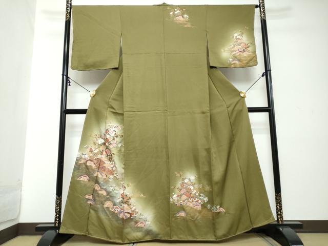 平和屋着物●訪問着　流水片輪車草花文　暈し染め　金彩　正絹　逸品　未使用　DABI2268ud