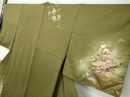 平和屋着物●訪問着　流水片輪車草花文　暈し染め　金彩　正絹　逸品　未使用　DABI2268ud