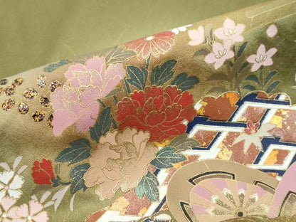 平和屋着物●訪問着　流水片輪車草花文　暈し染め　金彩　正絹　逸品　未使用　DABI2268ud
