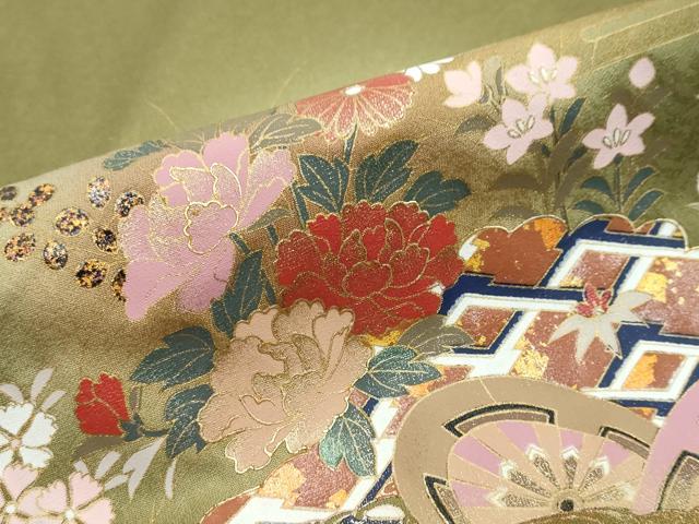平和屋着物●訪問着　流水片輪車草花文　暈し染め　金彩　正絹　逸品　未使用　DABI2268ud
