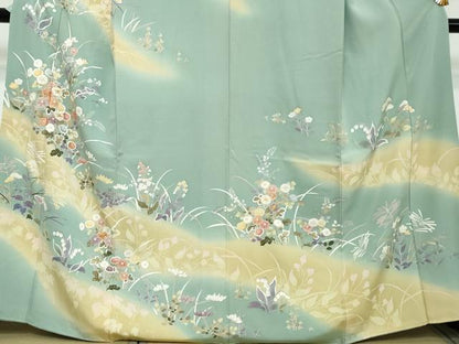 平和屋着物●訪問着　駒刺繍　草花文　暈し染め　金彩　正絹　逸品　DABI2271ud