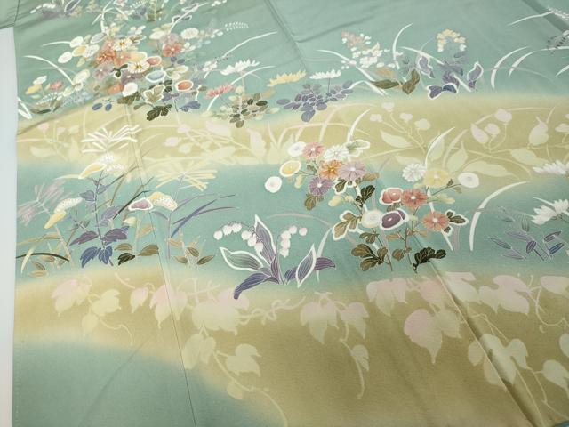 平和屋着物●訪問着　駒刺繍　草花文　暈し染め　金彩　正絹　逸品　DABI2271ud