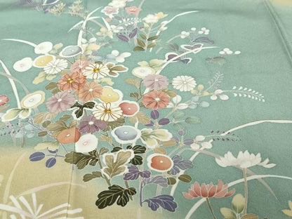 平和屋着物●訪問着　駒刺繍　草花文　暈し染め　金彩　正絹　逸品　DABI2271ud