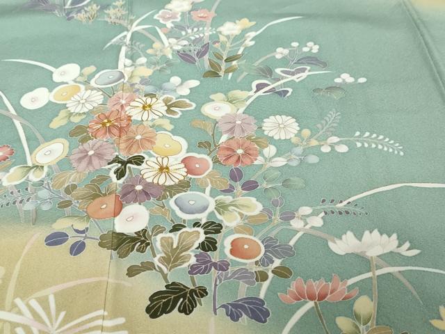 平和屋着物●訪問着　駒刺繍　草花文　暈し染め　金彩　正絹　逸品　DABI2271ud