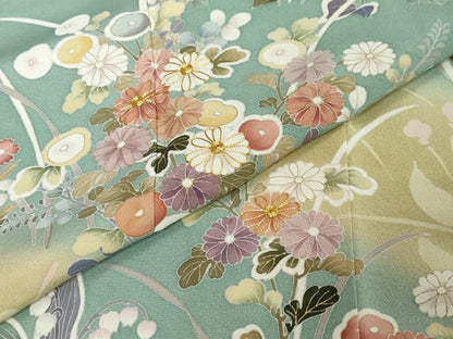 平和屋着物●訪問着　駒刺繍　草花文　暈し染め　金彩　正絹　逸品　DABI2271ud