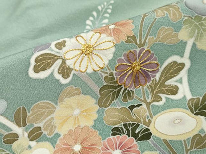 平和屋着物●訪問着　駒刺繍　草花文　暈し染め　金彩　正絹　逸品　DABI2271ud