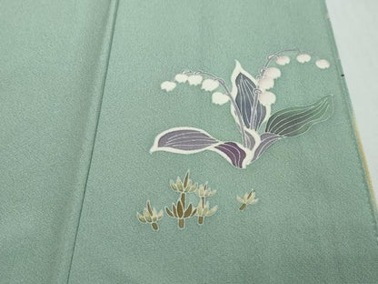 平和屋着物●訪問着　駒刺繍　草花文　暈し染め　金彩　正絹　逸品　DABI2271ud
