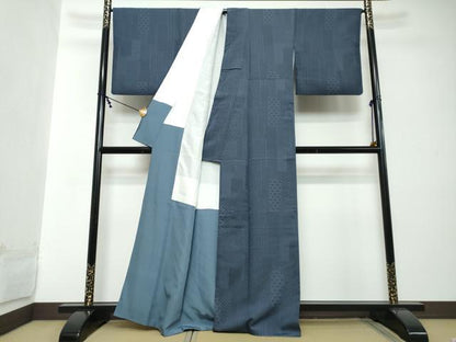 平和屋着物●上質なお召　作家物　然　吉祥文　反端付き　正絹　逸品　DABI2273ud