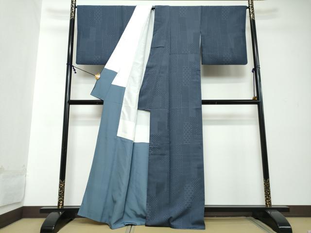 平和屋着物●上質なお召　作家物　然　吉祥文　反端付き　正絹　逸品　DABI2273ud