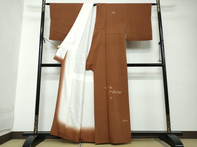 平和屋着物●訪問着　総刺繍　駒刺繍　枝葉文　鬼しぼ縮緬　正絹　逸品　DABI2276ud