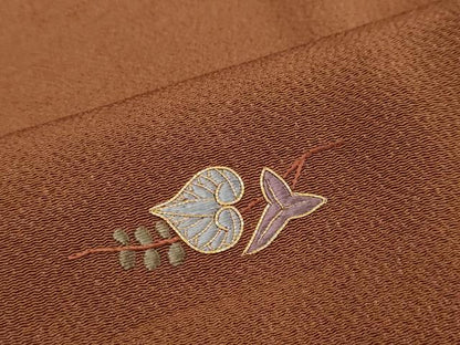 平和屋着物●訪問着　総刺繍　駒刺繍　枝葉文　鬼しぼ縮緬　正絹　逸品　DABI2276ud