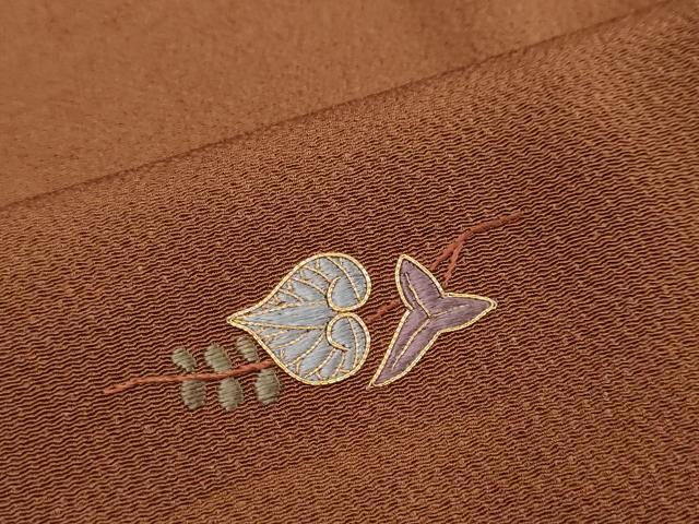 平和屋着物●訪問着　総刺繍　駒刺繍　枝葉文　鬼しぼ縮緬　正絹　逸品　DABI2276ud