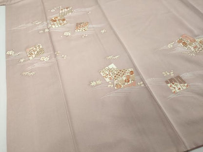 平和屋着物●訪問着　駒刺繍　流水源氏香花文　金彩　正絹　逸品　DABI2279ud