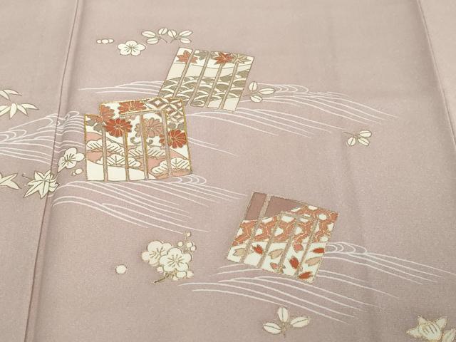平和屋着物●訪問着　駒刺繍　流水源氏香花文　金彩　正絹　逸品　DABI2279ud