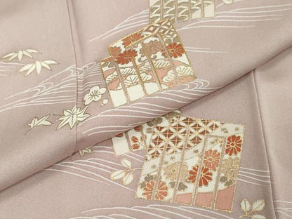 平和屋着物●訪問着　駒刺繍　流水源氏香花文　金彩　正絹　逸品　DABI2279ud