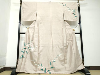平和屋着物●京加賀糸目友禅作家　山崎巌　訪問着　紬地　枝花文　正絹　逸品　未使用　DABI2281ud