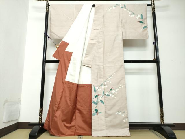 平和屋着物●京加賀糸目友禅作家　山崎巌　訪問着　紬地　枝花文　正絹　逸品　未使用　DABI2281ud