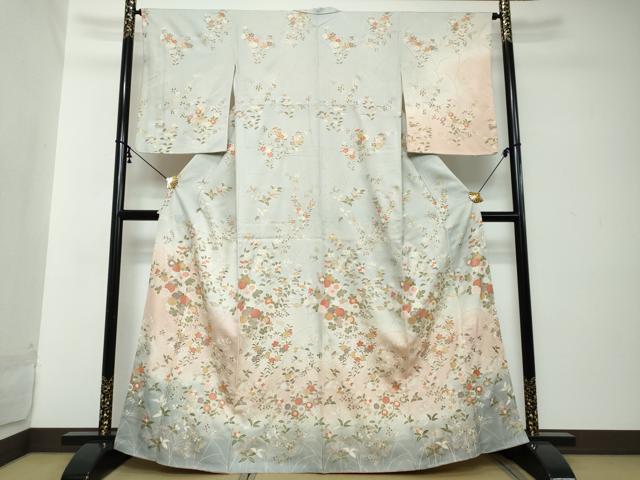 平和屋着物●訪問着　草花文　暈し染め　金彩　正絹　逸品　DABI2283ud