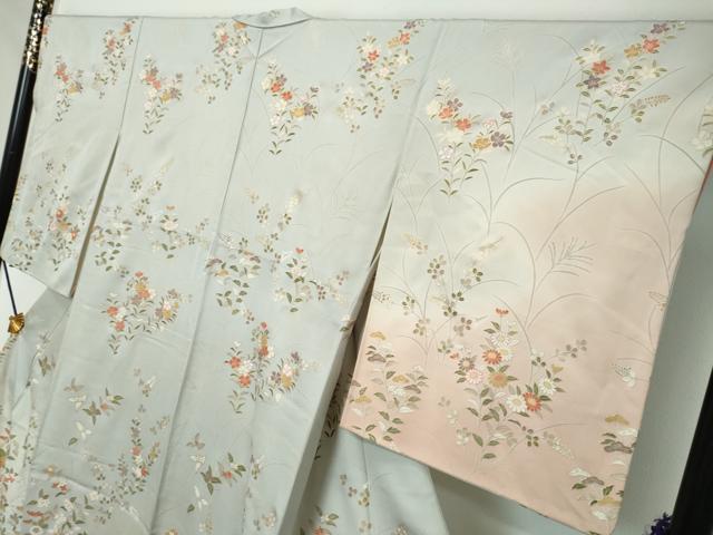 平和屋着物●訪問着　草花文　暈し染め　金彩　正絹　逸品　DABI2283ud