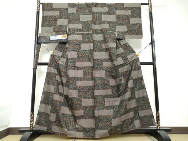 平和屋着物●本場大島紬　7マルキ　古代染色純泥染　風景文　こしま大島紬謹製　証紙付き　正絹　逸品　DABI2285ud