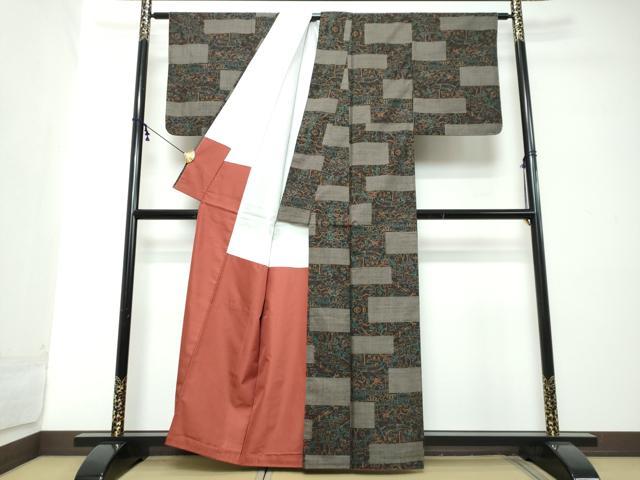 平和屋着物●本場大島紬　7マルキ　古代染色純泥染　風景文　こしま大島紬謹製　証紙付き　正絹　逸品　DABI2285ud