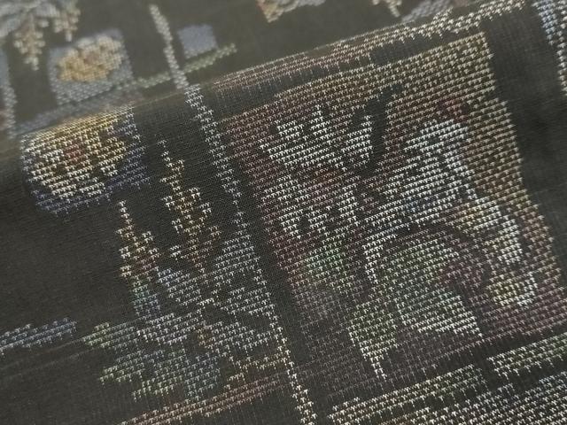 平和屋着物●本場大島紬　9マルキ　古代染色純泥染　吉祥花文　くぼた謹製　証紙付き　正絹　逸品　DABI2290ud