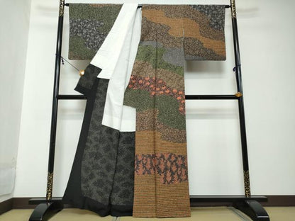 平和屋着物●東京染伝統工芸士　金田昇　訪問着　道長草花文　正絹　逸品　DABI2294ud